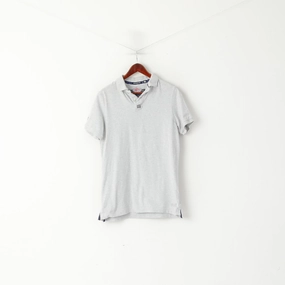 Superdry Men XL (L) Polo Shirt Grey Cotton Classic Japan Detailed Buttons Top Lightweight Comfort