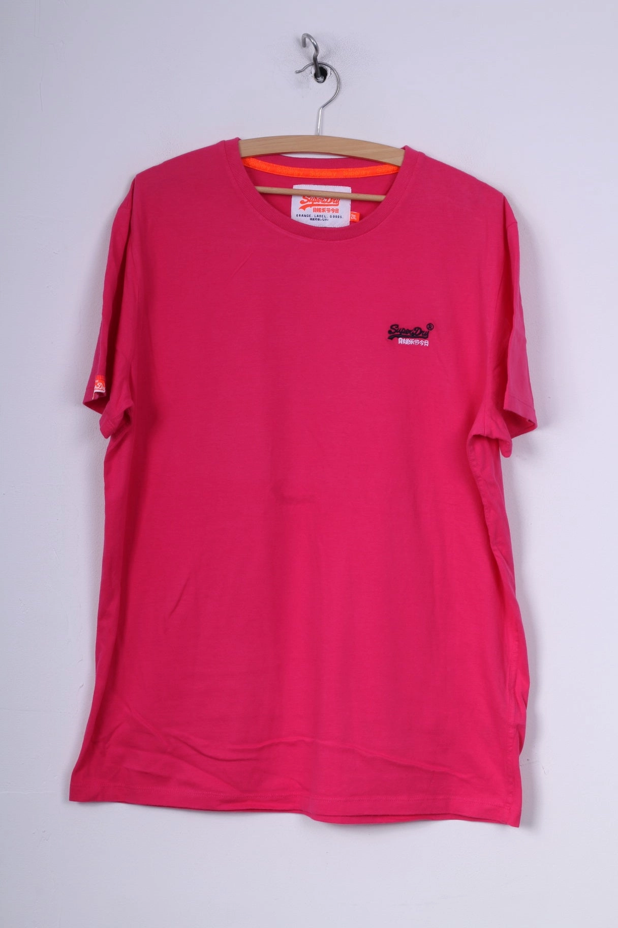 Superdry Mens 2XL (XL) T- Shirt Pink Cotton Orange Label Logo Top Modern Fit Chic Fit