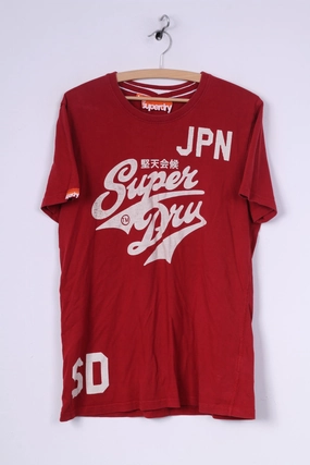 Anti-bacterial Superdry Mens L T-Shirt Graphic Cotton Red Crew Neck Top