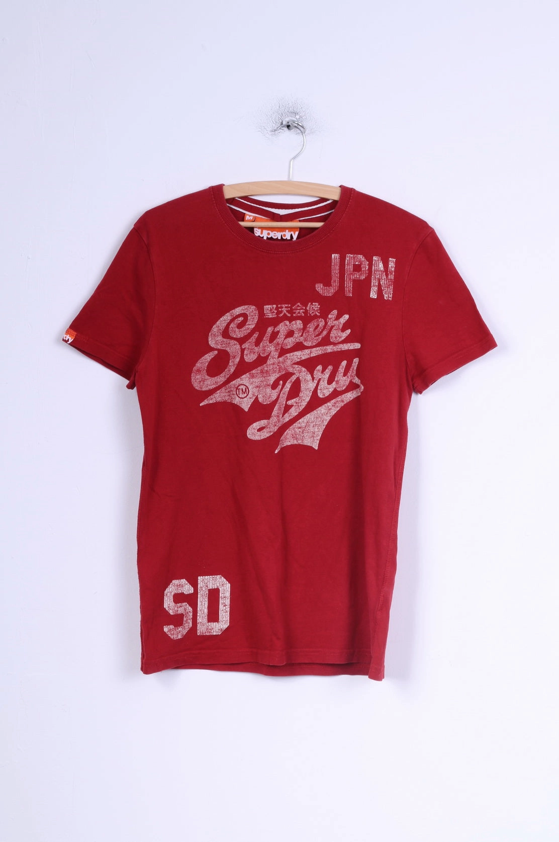 Sun Protection Superdry Mens M (S) T-Shirt Red Cotton Japan Graphic Crew Neck Top