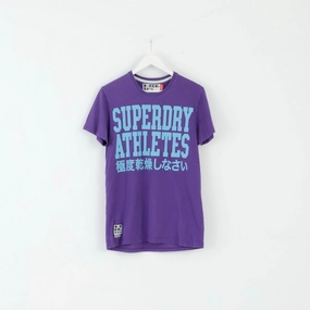 Superdry Mens M T-Shirt Purple Cotton Graphic #3 Slim Fit Top Everyday Fashion Look