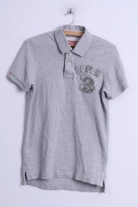polo neck Stylish Day Wear Superdry Mens S Polo Shirt Grey Cotton Detailed Buttons Japan Fitted