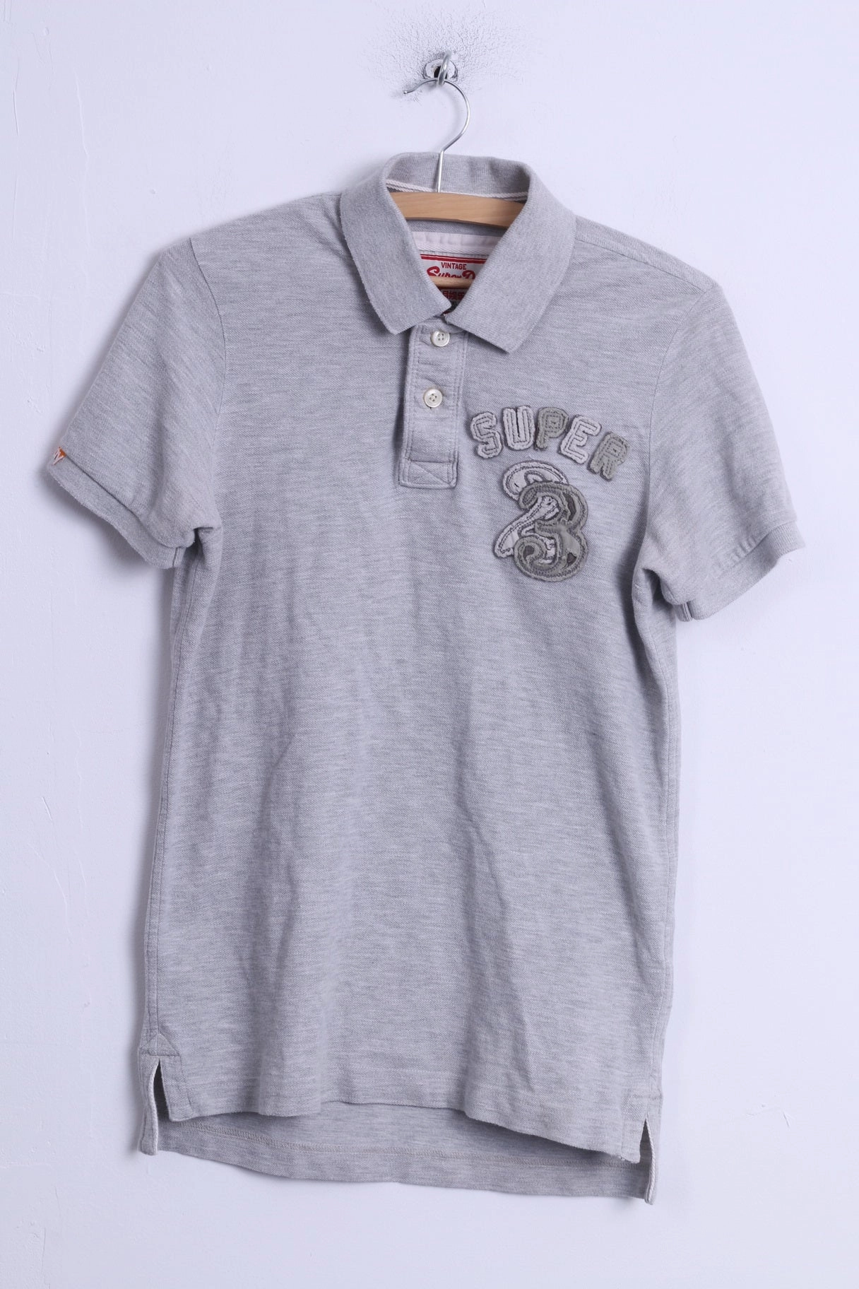 polo neck Stylish Day Wear Superdry Mens S Polo Shirt Grey Cotton Detailed Buttons Japan Fitted