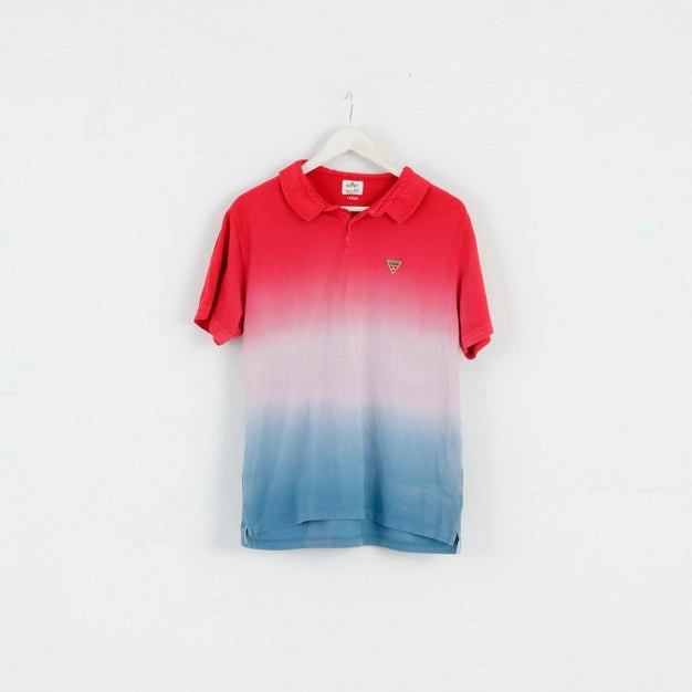 Soviet Mens L (M) Polo Shirt Red Faded Three Colours Cotton Top Low Impact Dye