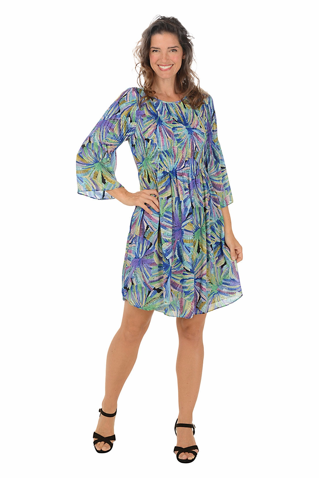 Clean Stitch Supernova Pleated Bell Sleeve Dress