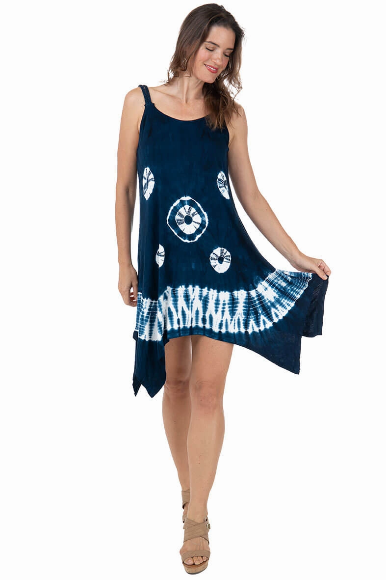 Shibori Braided Strap Swing Dress Shape Hug