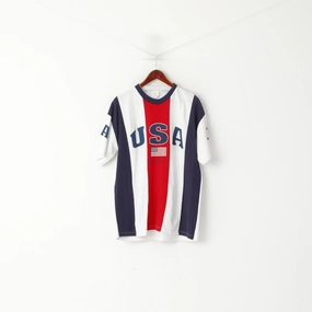 T's By DC Men XL Shirt White Striped Cotton USA Washington Crew Neck Top safe for skin Regular Fit