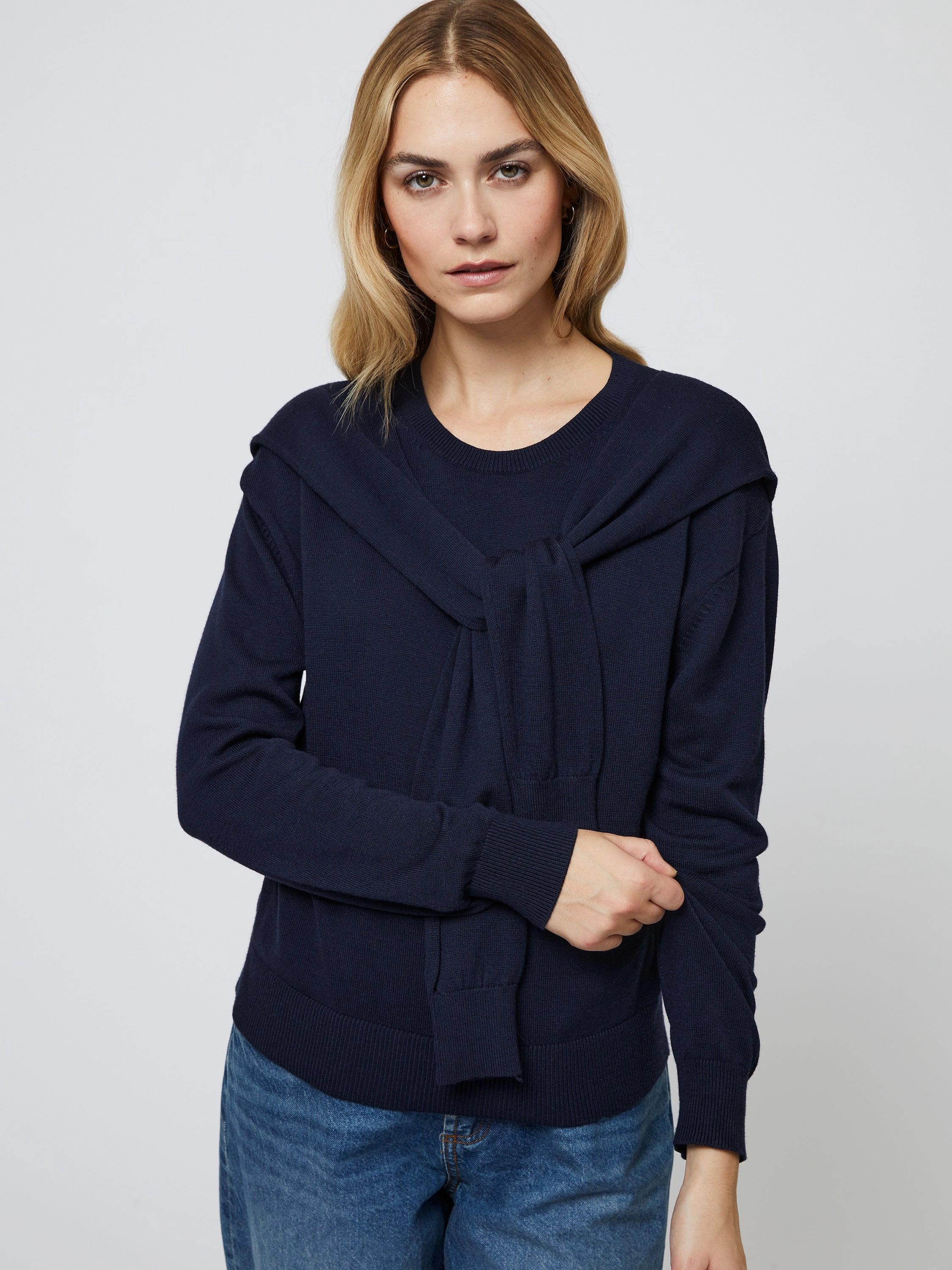 Double Layer Thermal Cashmere Blend Tie Sweater