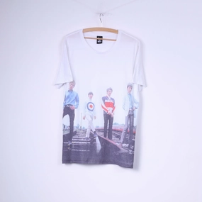 The Who Mens L T-Shirt Crew Neck Graphic Cotton White Top Rock Band Trendy Tops