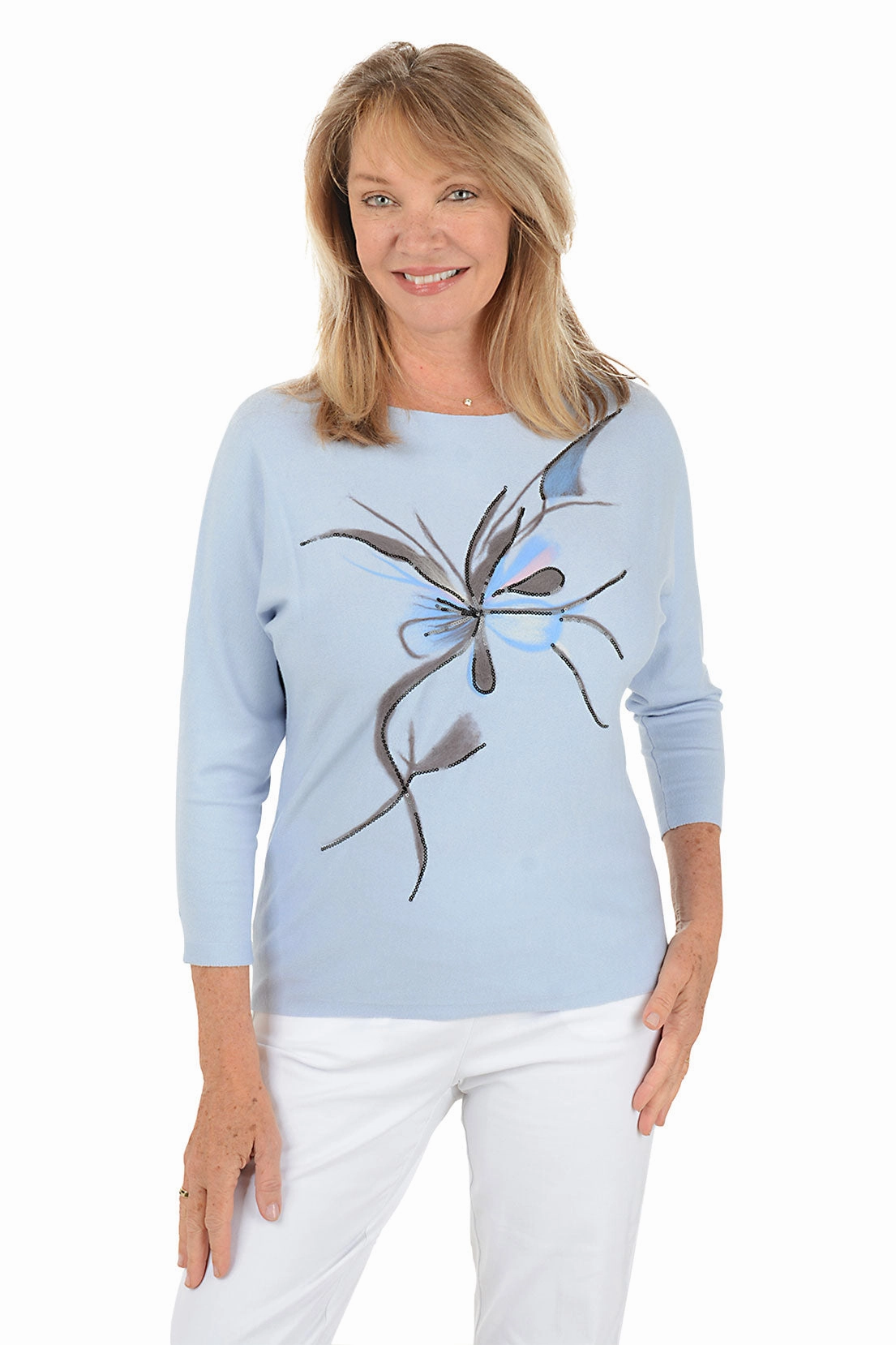 Windy Blue Iris Sequined Sweater Lounge Vibe