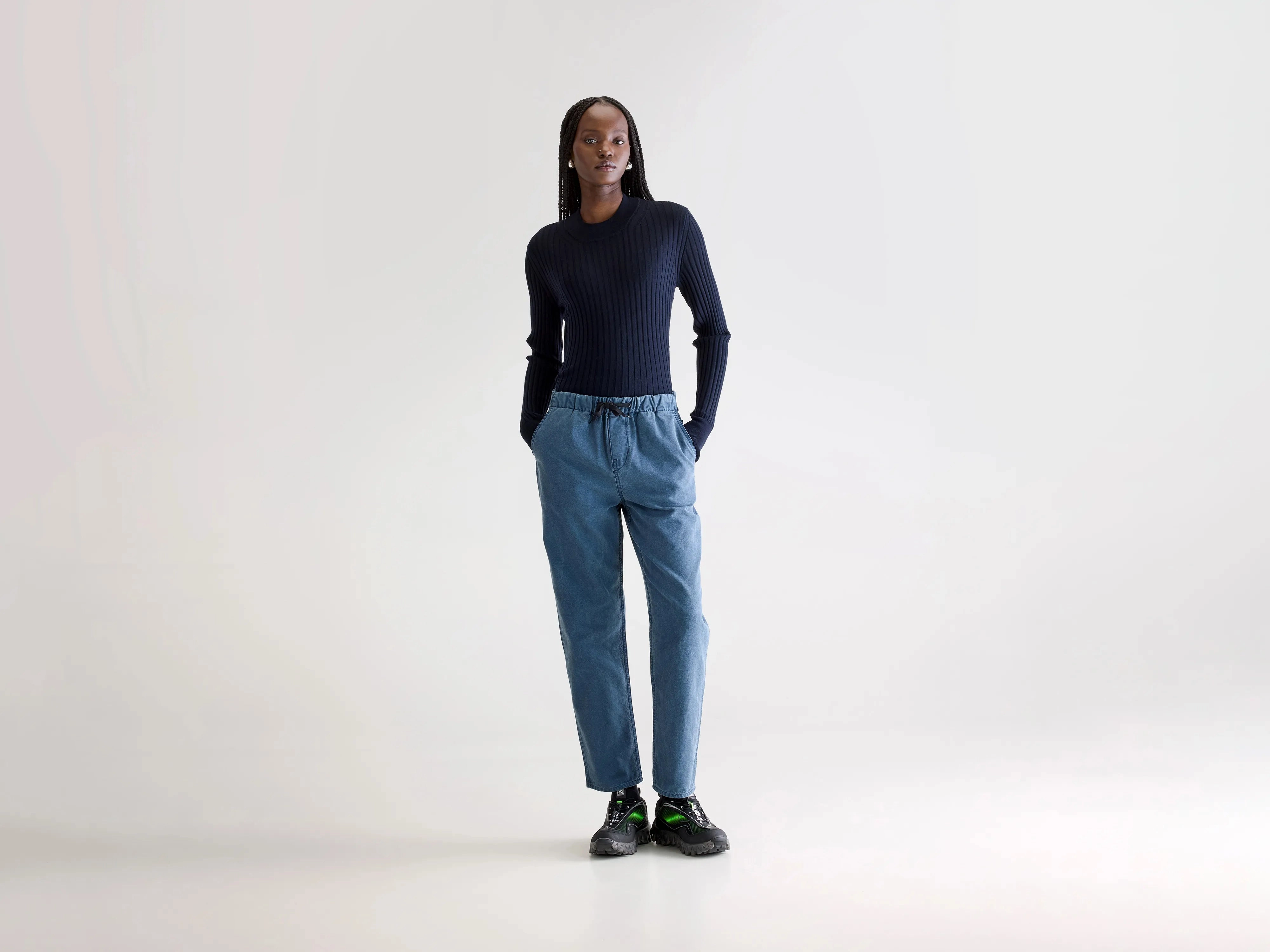 Body Fit Elastic waist Pizzy relaxed trousers (252 / W / BLUES)