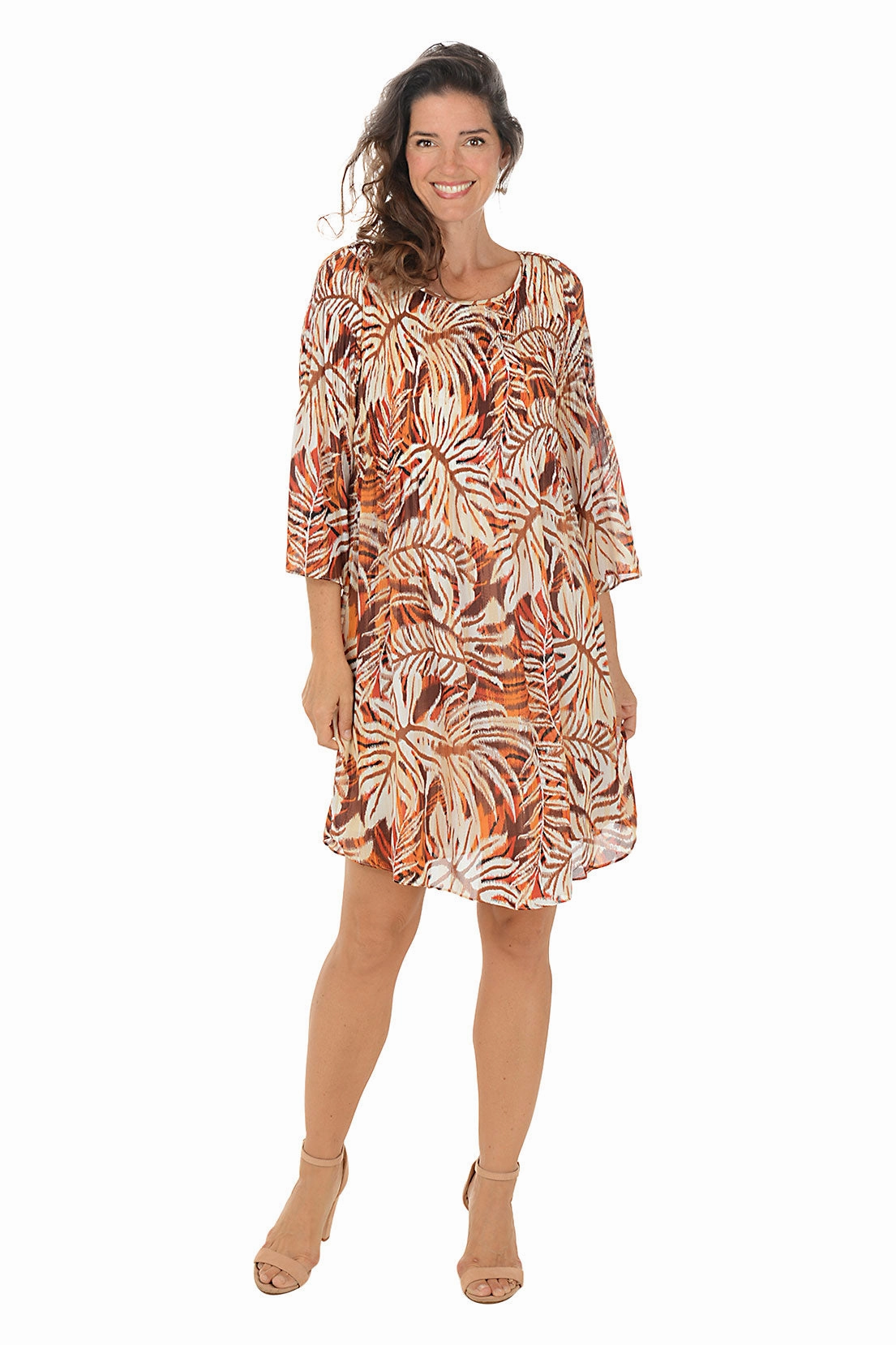 Tiger Leaves Pleated Bell Sleeve Dress Cozy Balance Vintage-Inspired