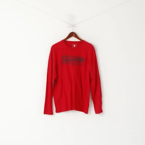 Essential Comfort Casual Vibe Wear Timberland Men M Long Sleeved Shirt Red Cotton Regular Fit Graphic Earthkeepers Top