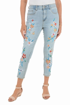 Frangipani Embroidered Denim Crop Pant Stretch Ready Basic Utility