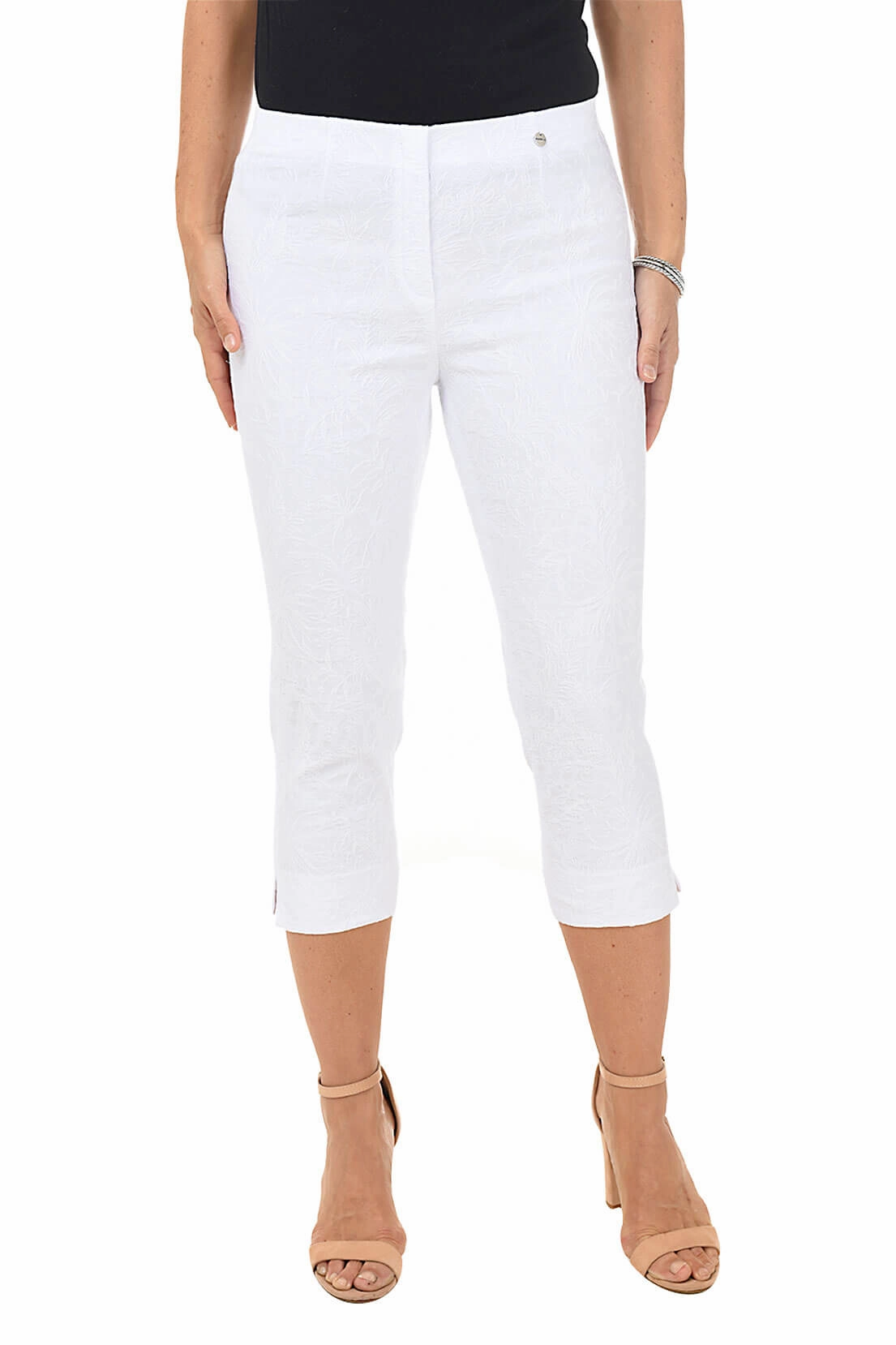 Tough Materials wrinkle free Floral Jacquard Pull-On Crop Pant