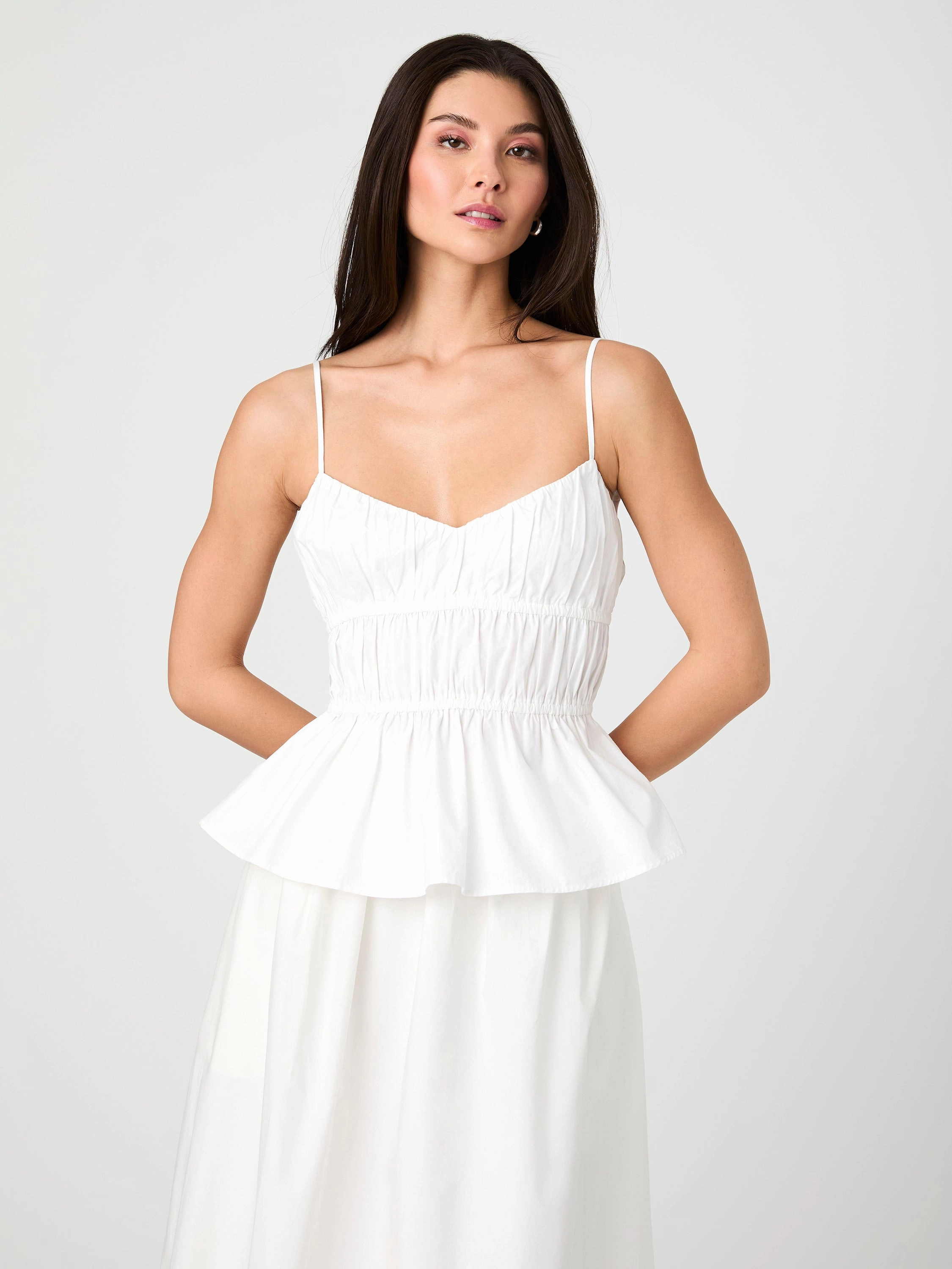 Back Detail Lace Soft Poplin Strappy Peplum Top