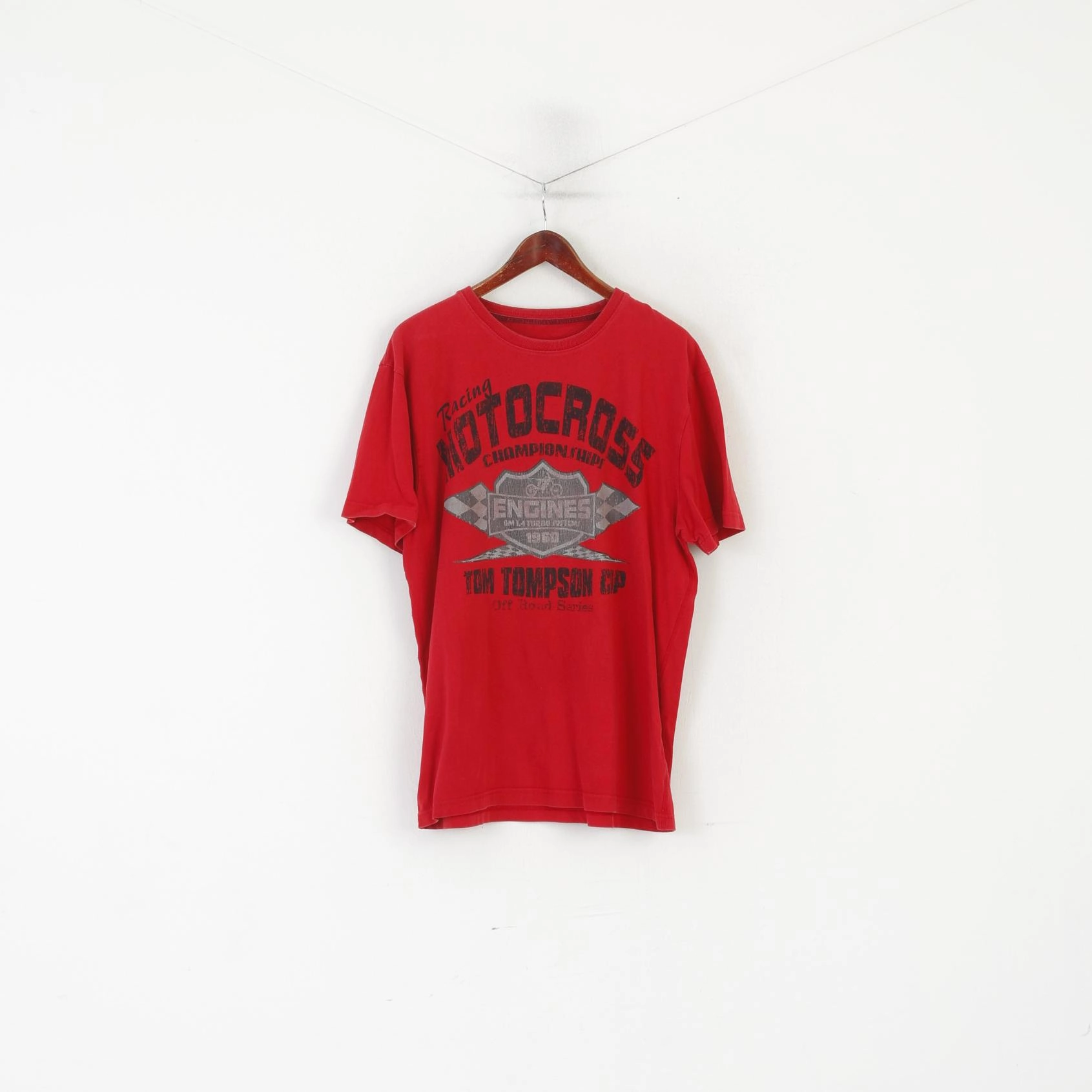 Tom Tompson Men XXL Shirt Red Cotton Racing Motocross Off Road Stretch Top Breathable Fit Cozy Look