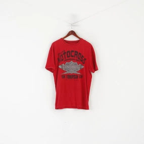 Tom Tompson Men XXL Shirt Red Cotton Racing Motocross Off Road Stretch Top Breathable Fit Cozy Look