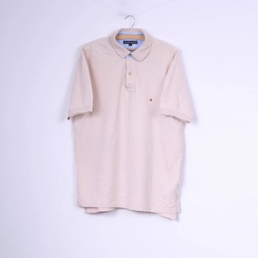 Timeless Wear Tommy Hilfiger Mens L Polo Shirt Beige Buttons Detailed Top Cotton