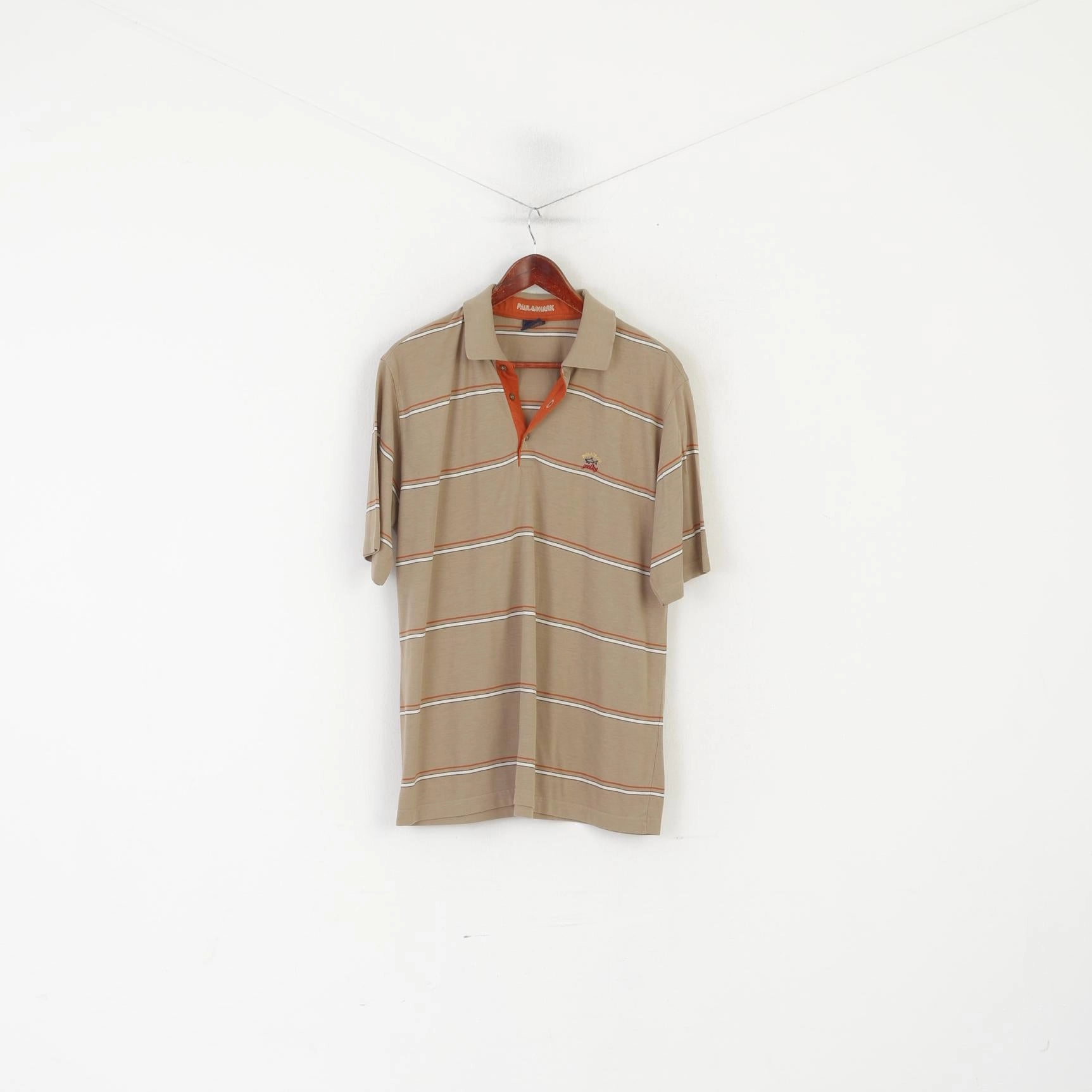 Functional Wearable Paul & Shark Yachting Men XL Polo Shirt Beige Striped Cotton Italy Vintage Top