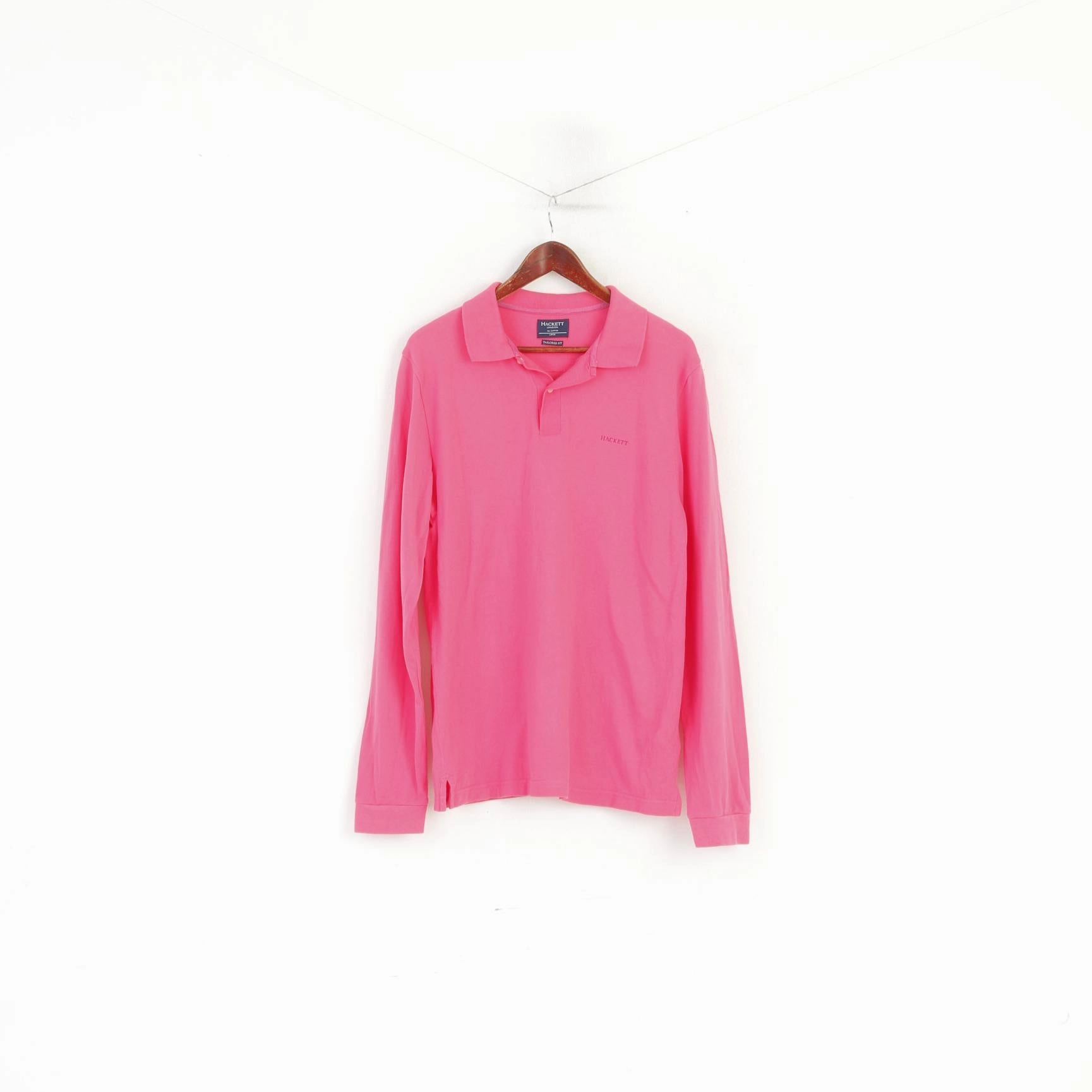 Eco Friendly Fabric Award-winning Hackett London Men L Polo Shirt Pink Stretch Cotton Detailed Buttons Long Sleeve Top