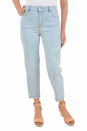 Functional Layer Embroidered Petunia Frayed Denim Ankle Pant