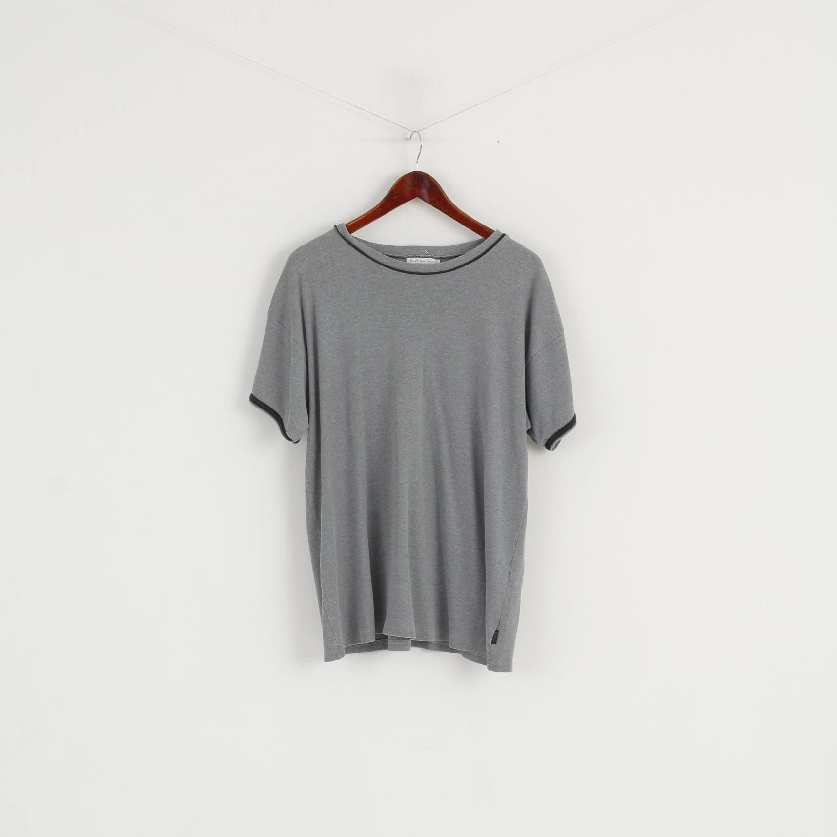 Essential Wear Paul Smith Men L Shirt Grey Cotton Crew Neck Plain Classic Short Sleeve Top