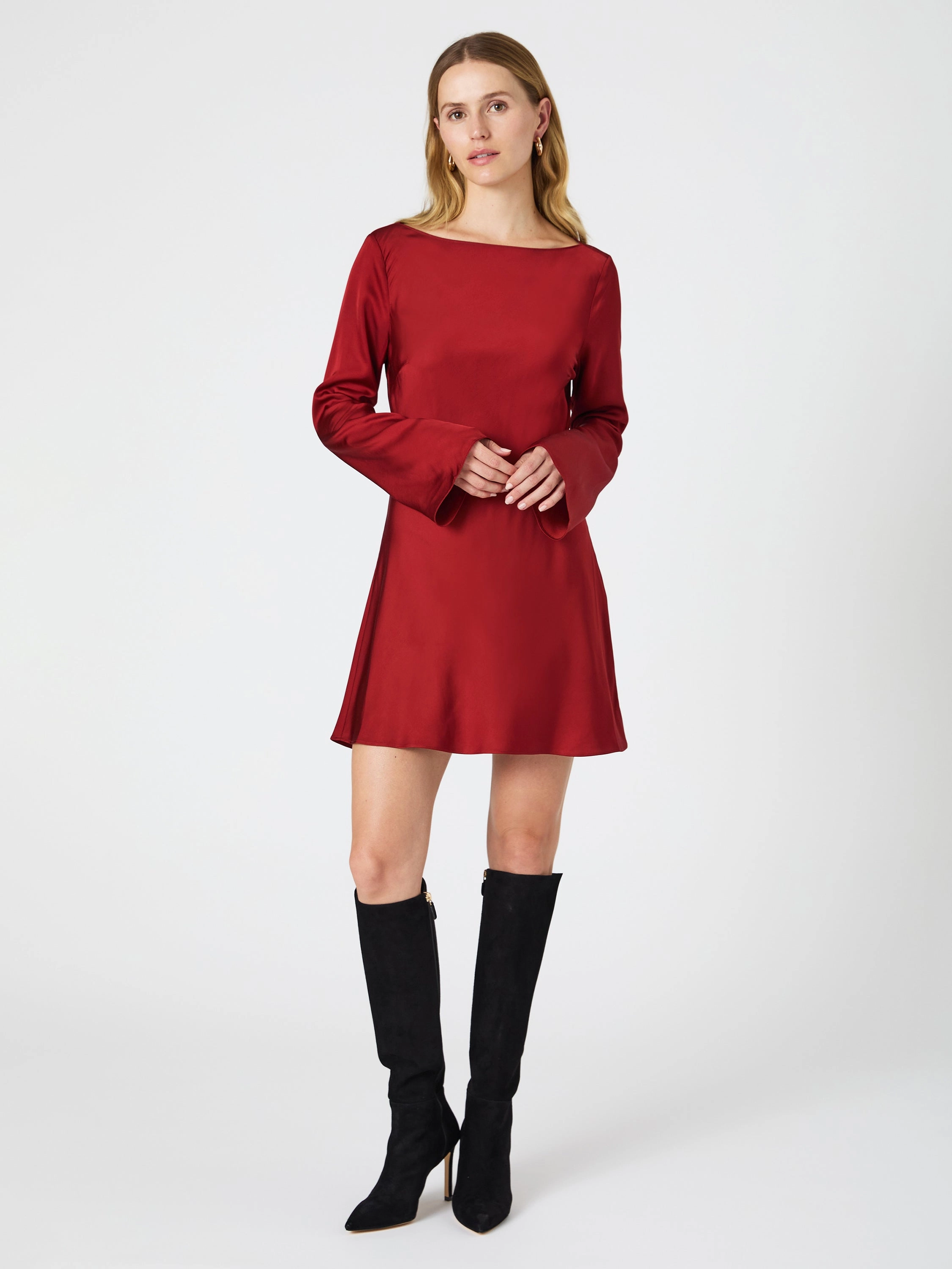 Ennis Satin Longsleeve Mini Dress Curvy Glam