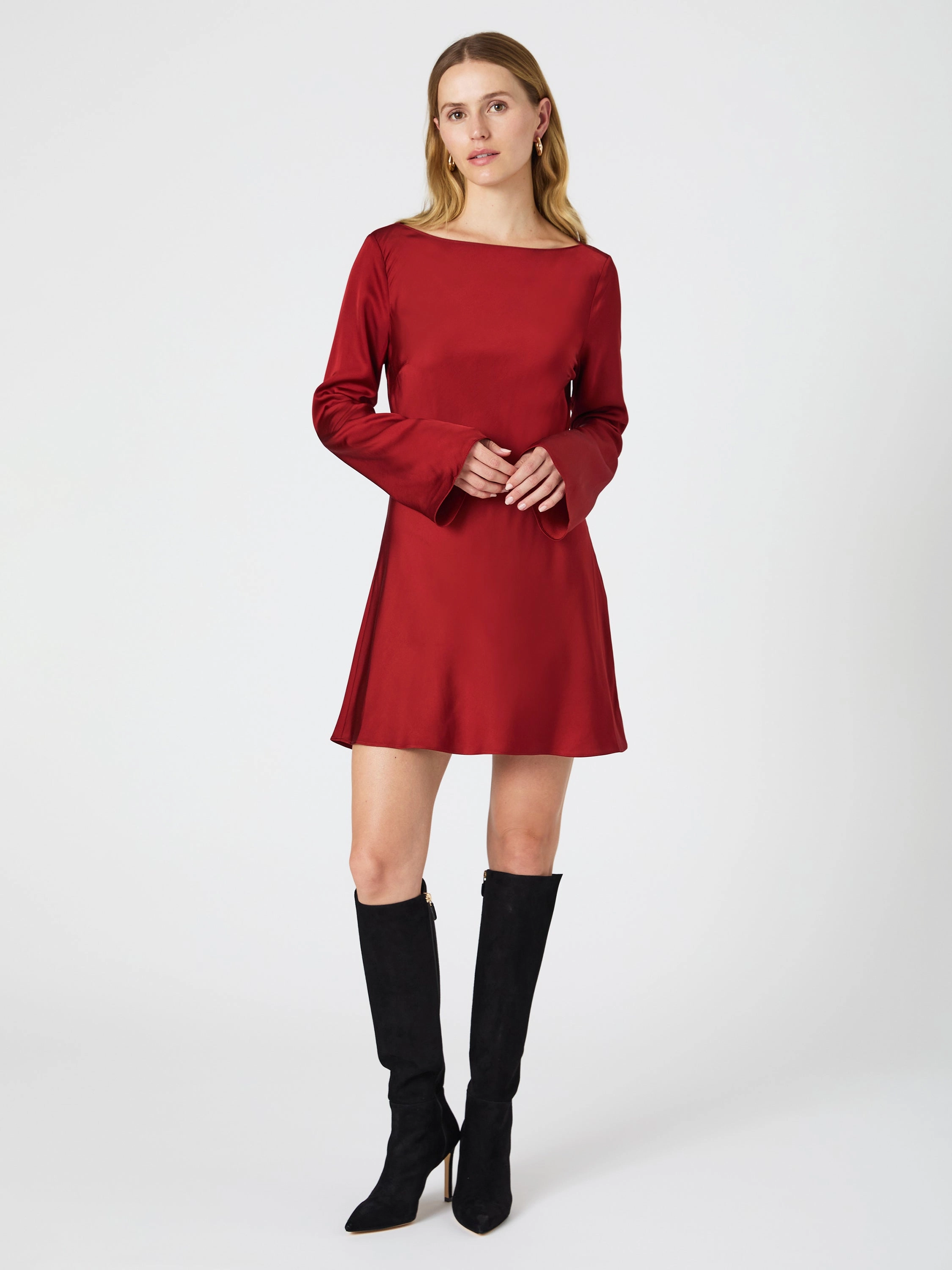 Ennis Satin Longsleeve Mini Dress Charming Comfort