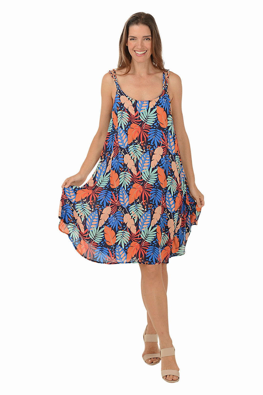 Tropical Leaf Braided Double Strap Dress Stylish Design Timeless Cut