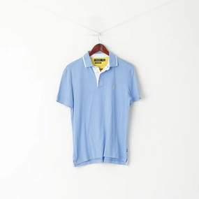 Nautica Men S Polo Shirt Blue Cotton Detailed Buttons Stretch Plain Fit Top Timeless Fit Fashion Top