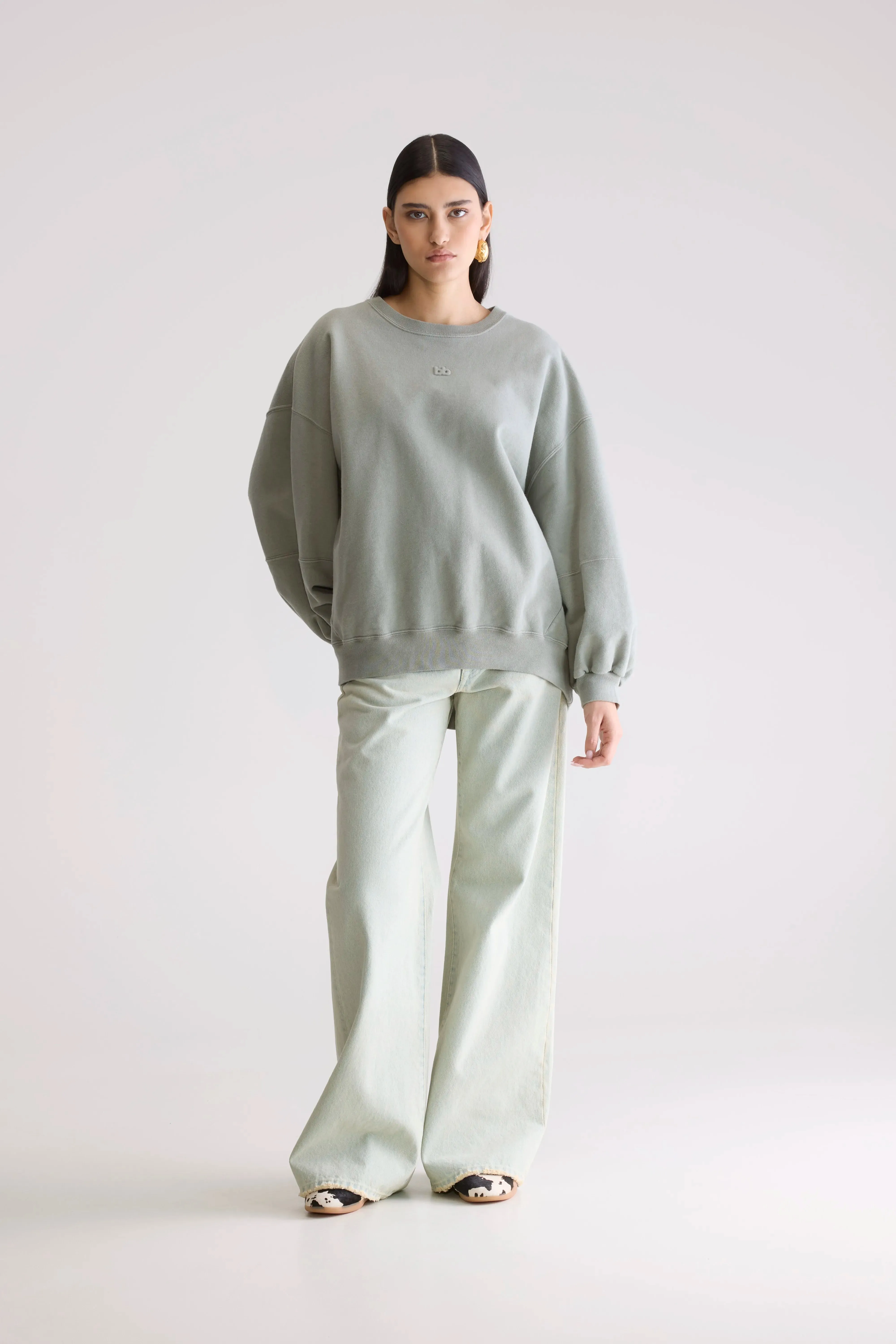 Mesh Lined Hood Minimal Stretch Trig crewneck sweatshirt (252 / W / MERCURY)