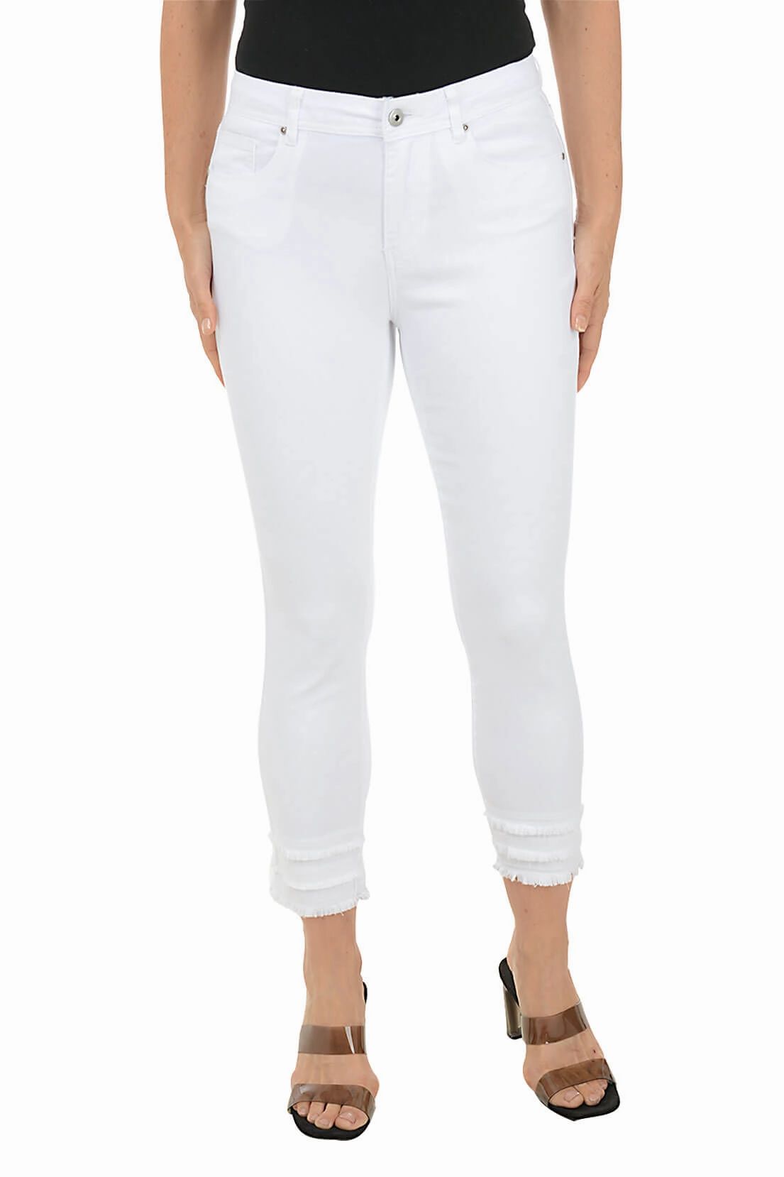 High Rise Smart Style Triple Frayed Denim Twill Crop Pant