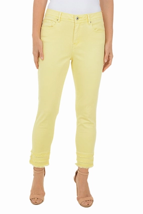 Seasonal Wear elastic waistband Triple Frayed Denim Twill Crop Pant