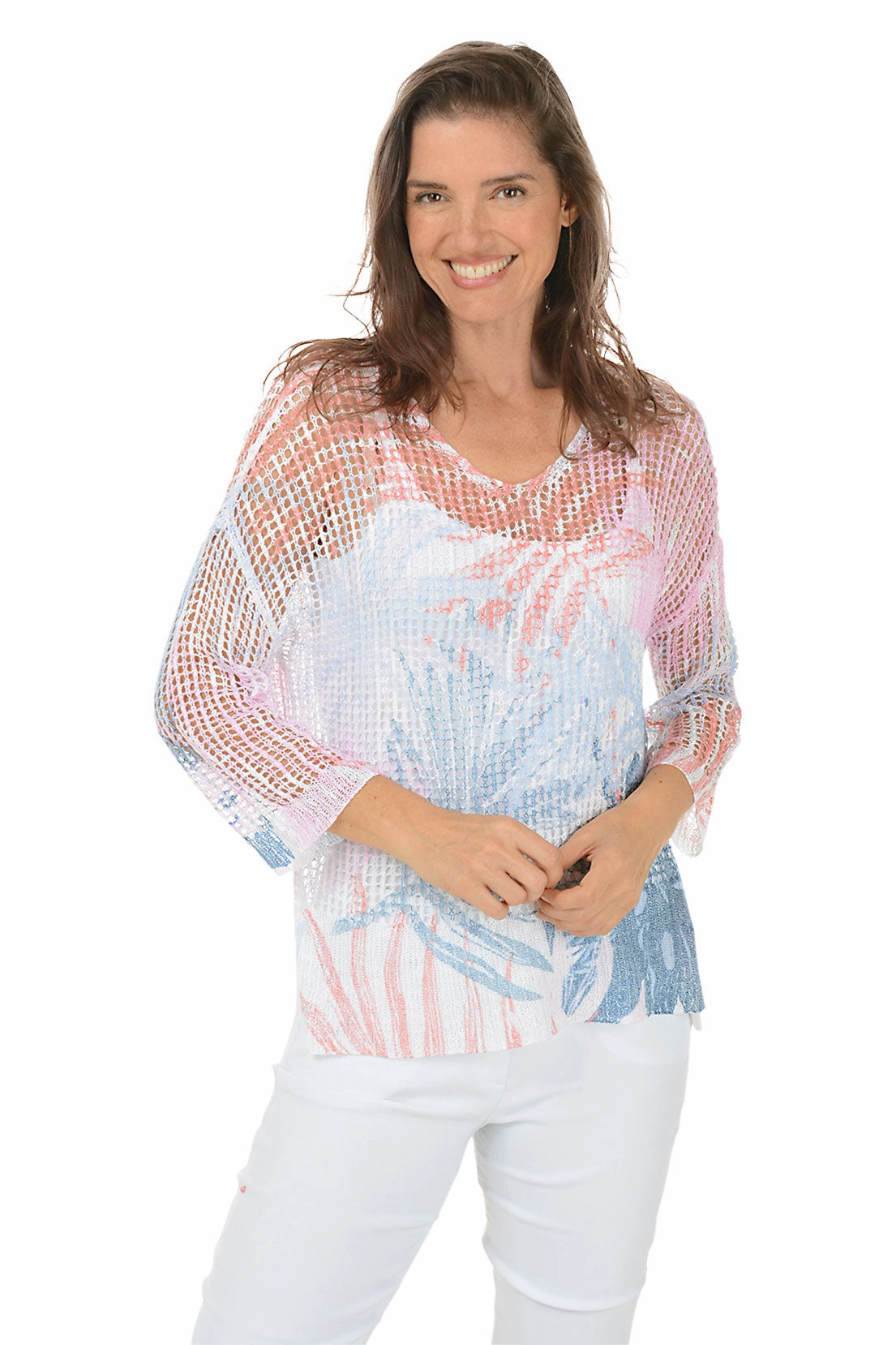 Tropical Leaves Crochet High-Low Sweater Crisp Design