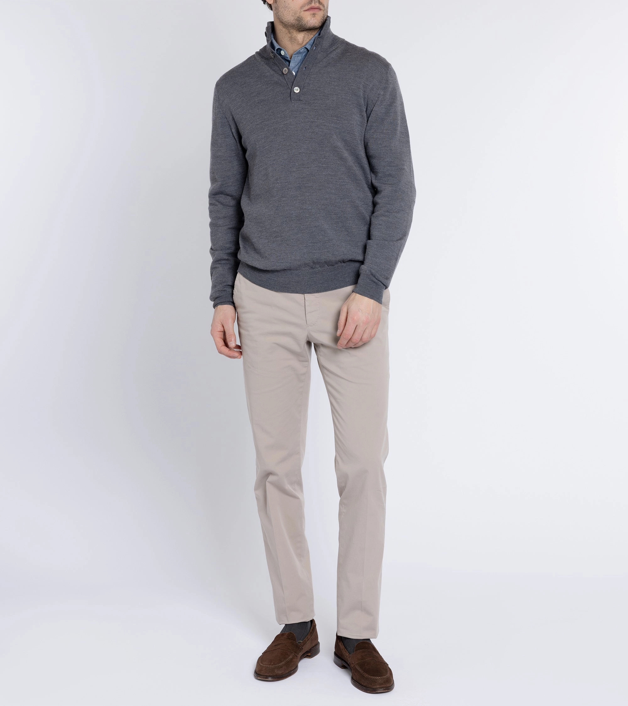 Trunk Bennet Merino Button Neck Sweater: Grey FastDrying Textured Weave