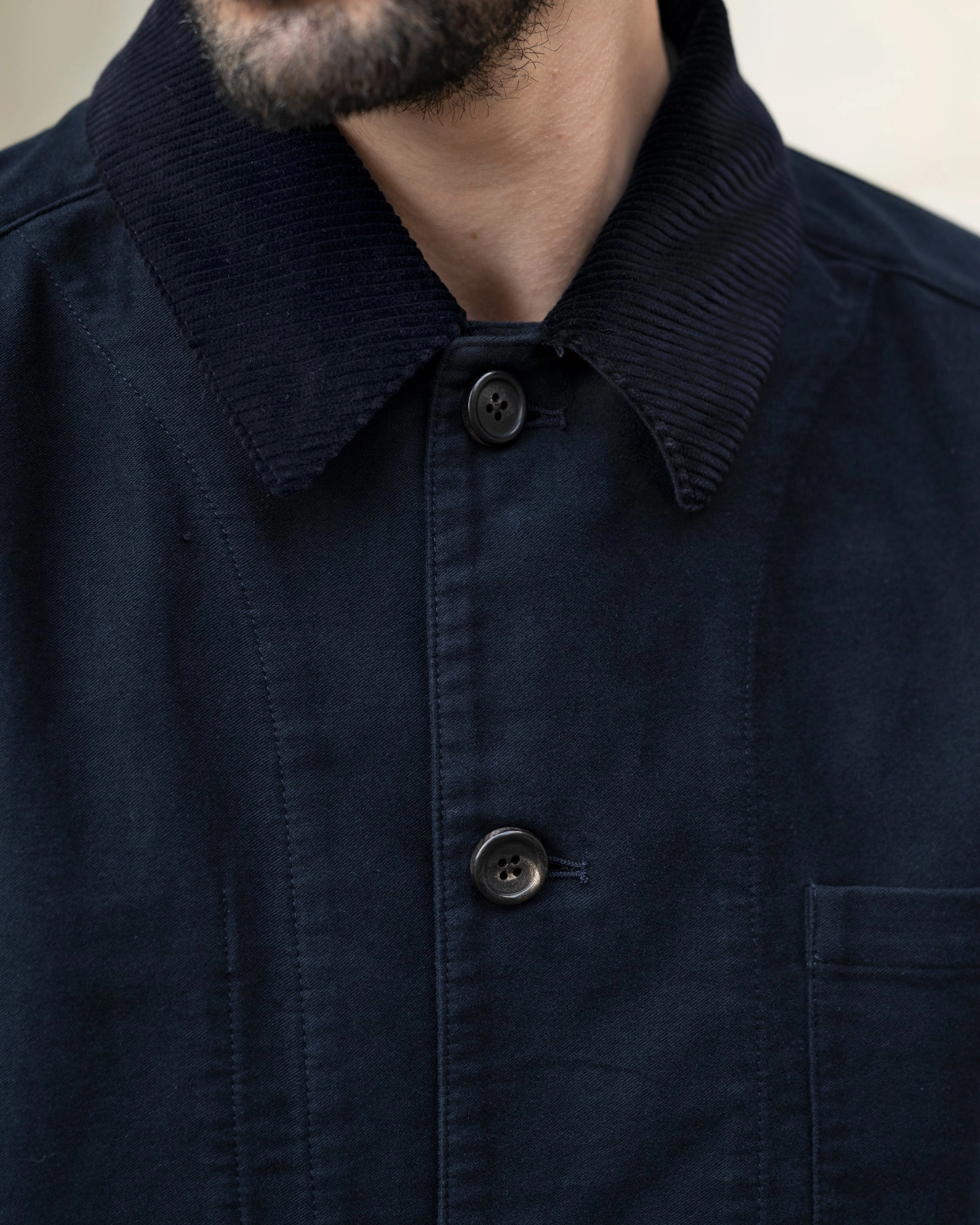 Trunk Coleman Cotton Moleskin Chore Jacket: Navy Modular Attachment Points High Collar