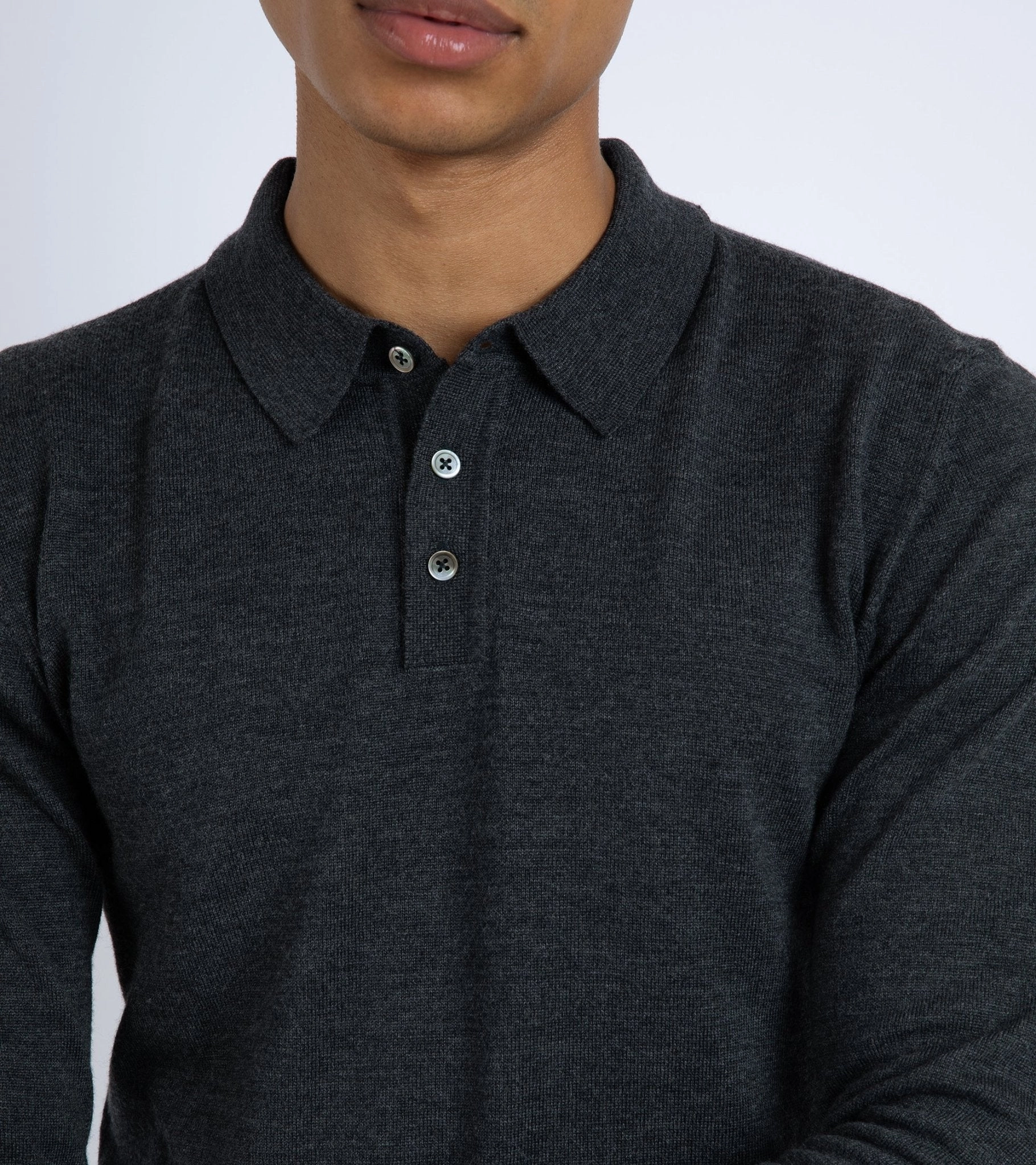 Quick Layer YarnDyed Stripes Trunk Enford Merino Knit Long Sleeve Polo Shirt: Charcoal
