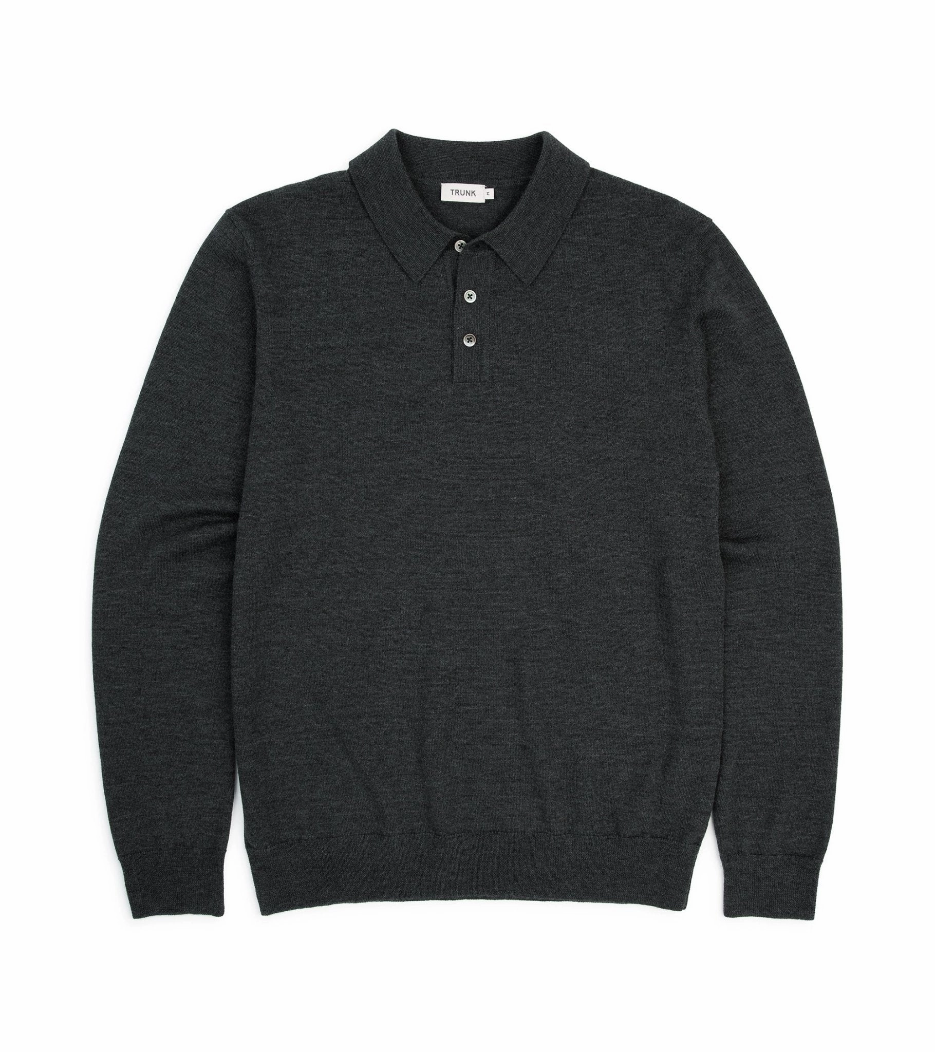Trunk Enford Merino Knit Long Sleeve Polo Shirt: Charcoal Snag Resistant Surface City Casual