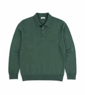 Trunk Enford Merino Knit Long Sleeve Polo Shirt: Green Grey Fresh Outfit