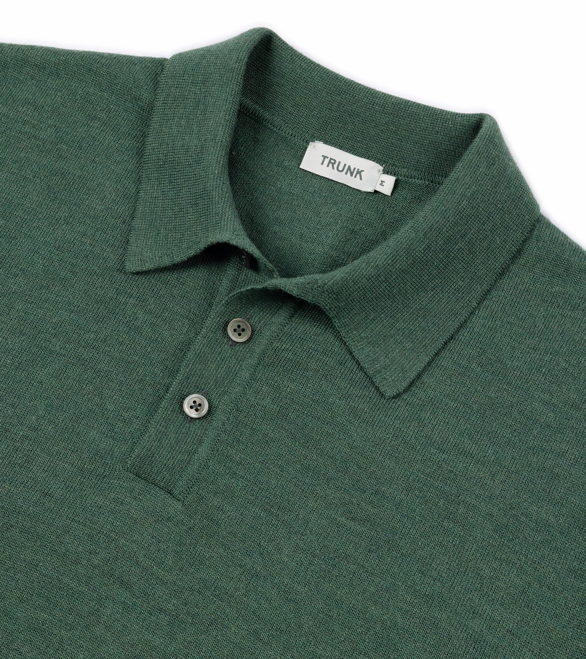 Ultra Soft Yarn Reinforced Edging Trunk Enford Merino Knit Long Sleeve Polo Shirt: Green Grey