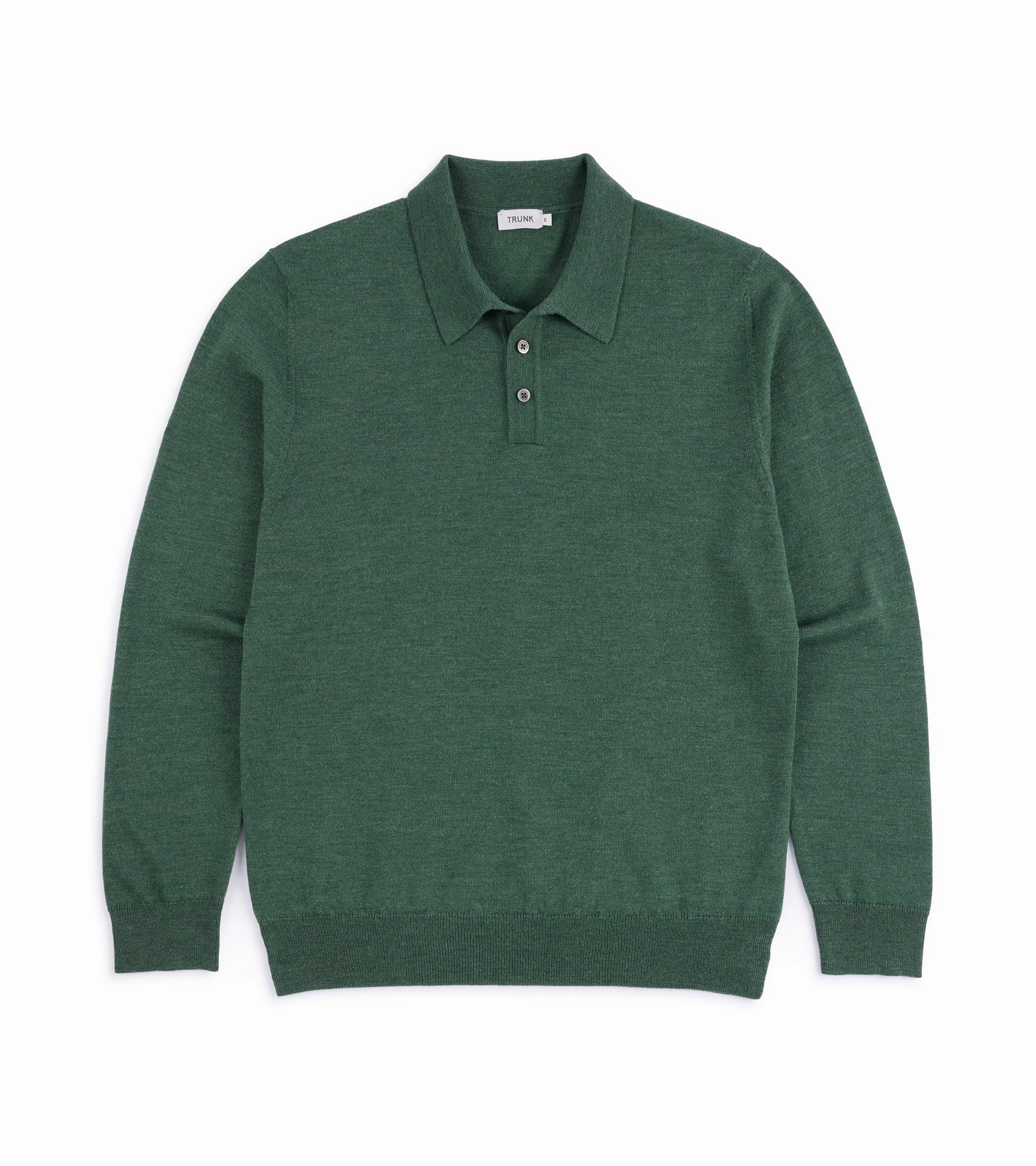 Trunk Enford Merino Knit Long Sleeve Polo Shirt: Green Grey Fresh Outfit