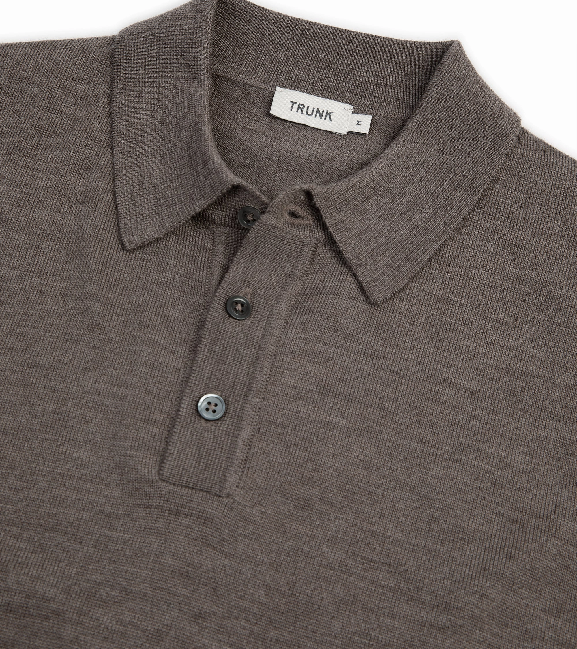 WideRibbed Texture MoistureControl Fabric Trunk Enford Merino Knit Long Sleeve Polo Shirt: Mink
