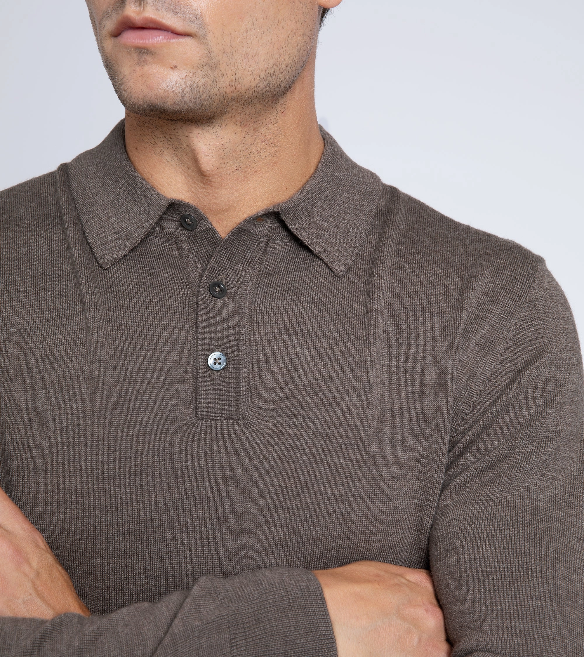 Trunk Enford Merino Knit Long Sleeve Polo Shirt: Mink Seamless construction Fresh Comforted