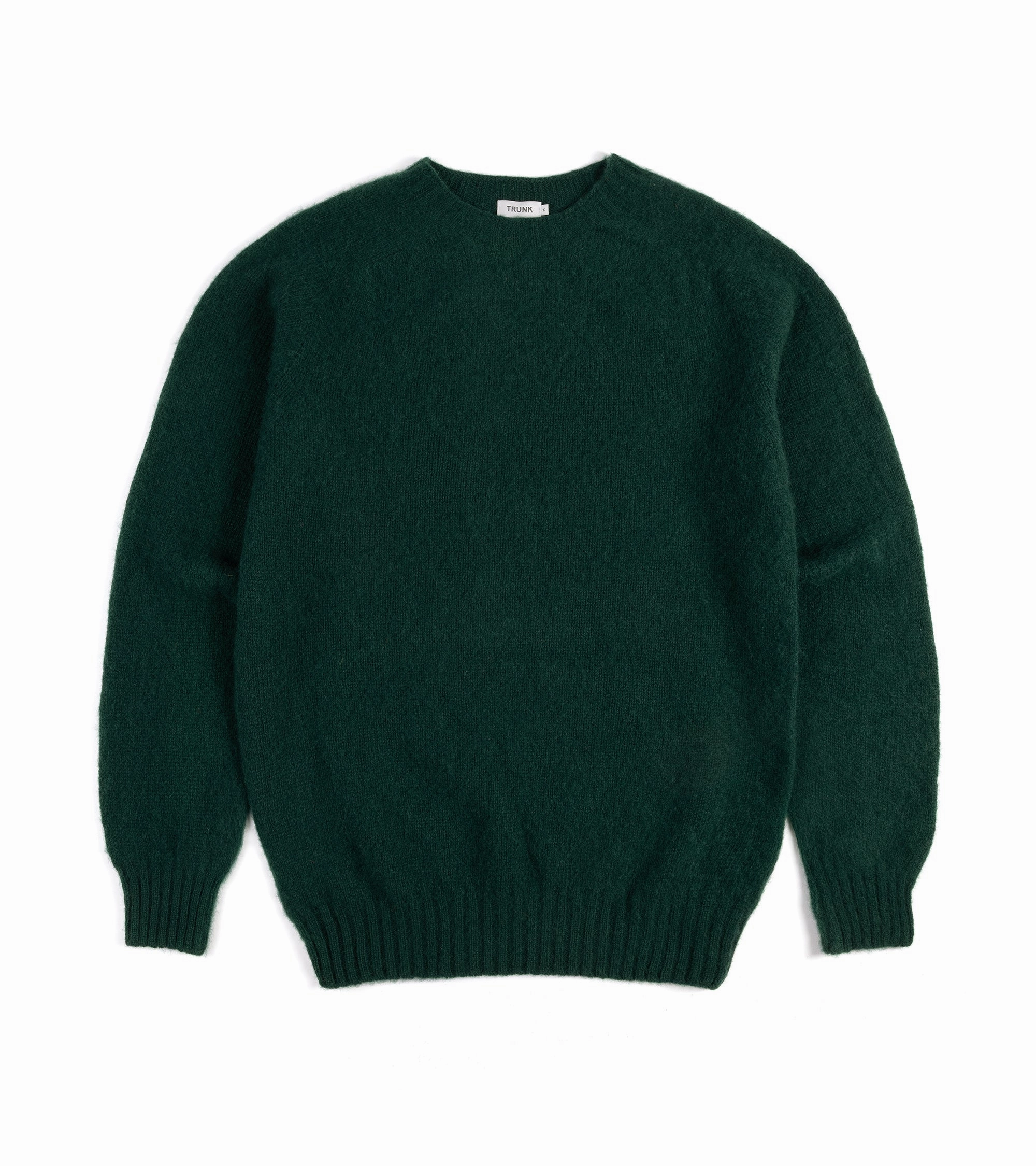 Trunk Goswell Brushed Lambswool Crew Neck Sweater: Bottle Green WrinkleResistant Yarn