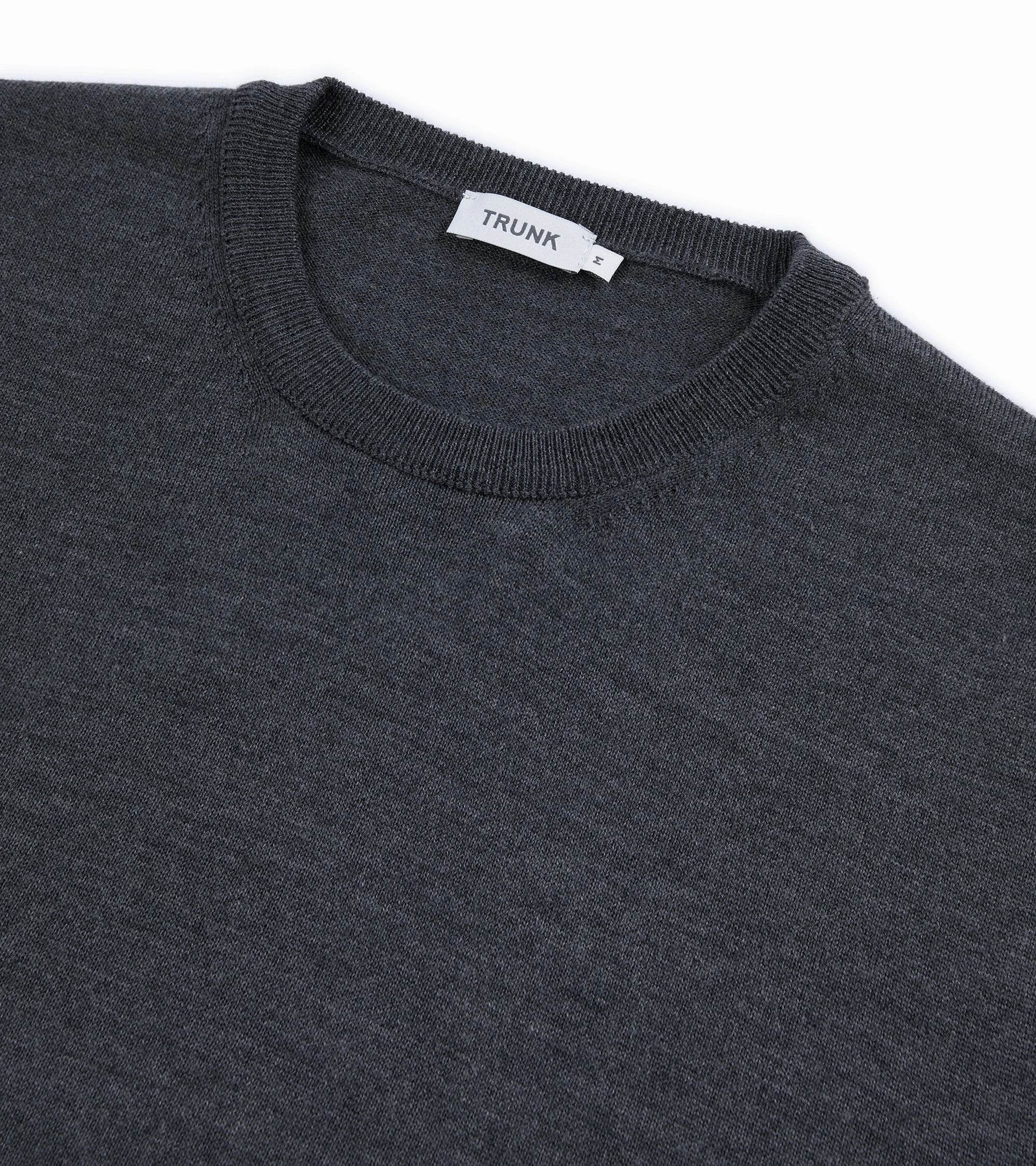 Trunk Harley Merino Crew Neck Sweater: Dark Grey Ribbed Detailing Fray Resistant Edges
