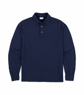 Trunk Moxon Long Sleeve Polo Shirt: Navy Tagless Collar Reinforced Shoulders