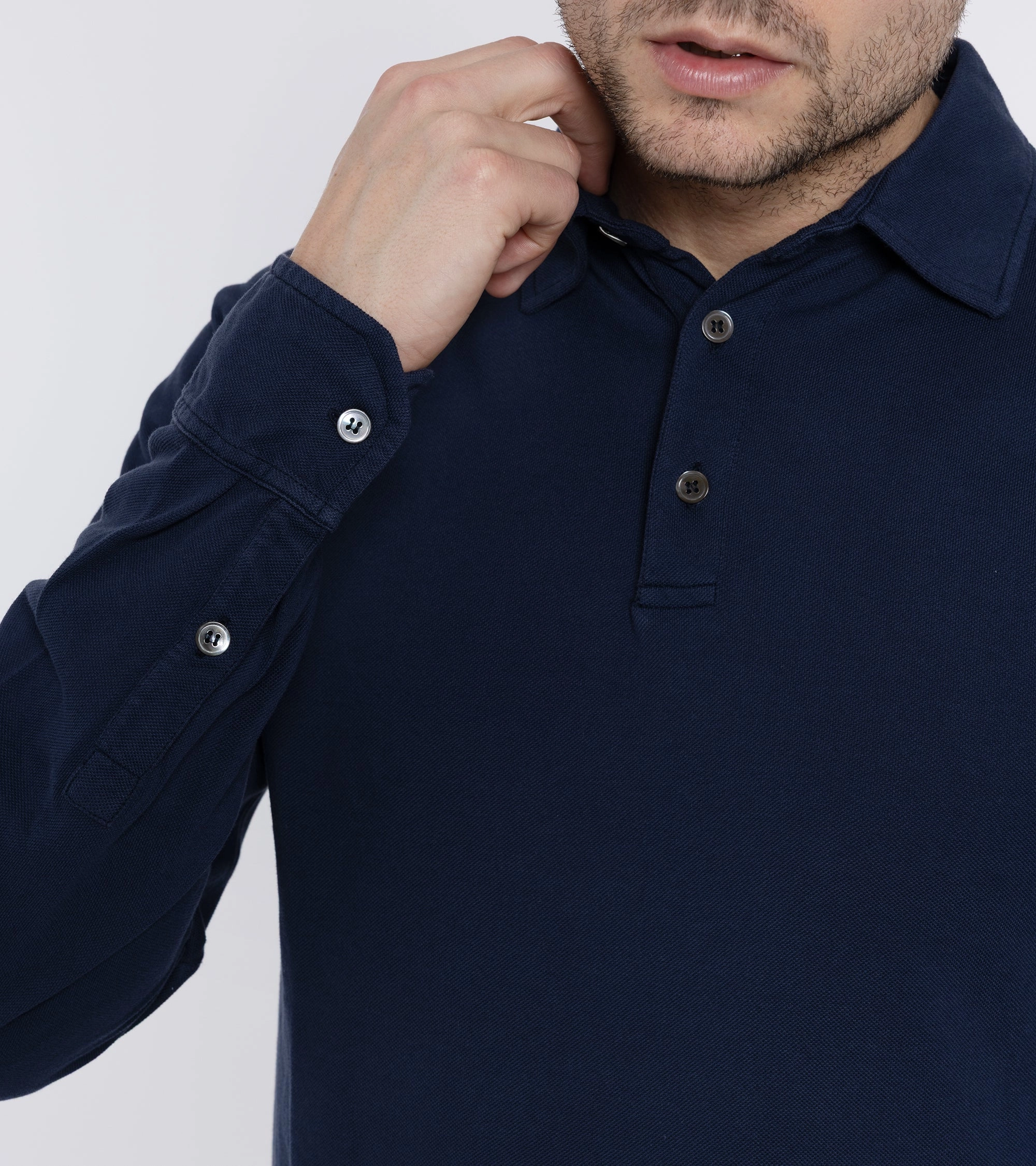 Trendy Outfit Trunk Moxon Long Sleeve Polo Shirt: Navy