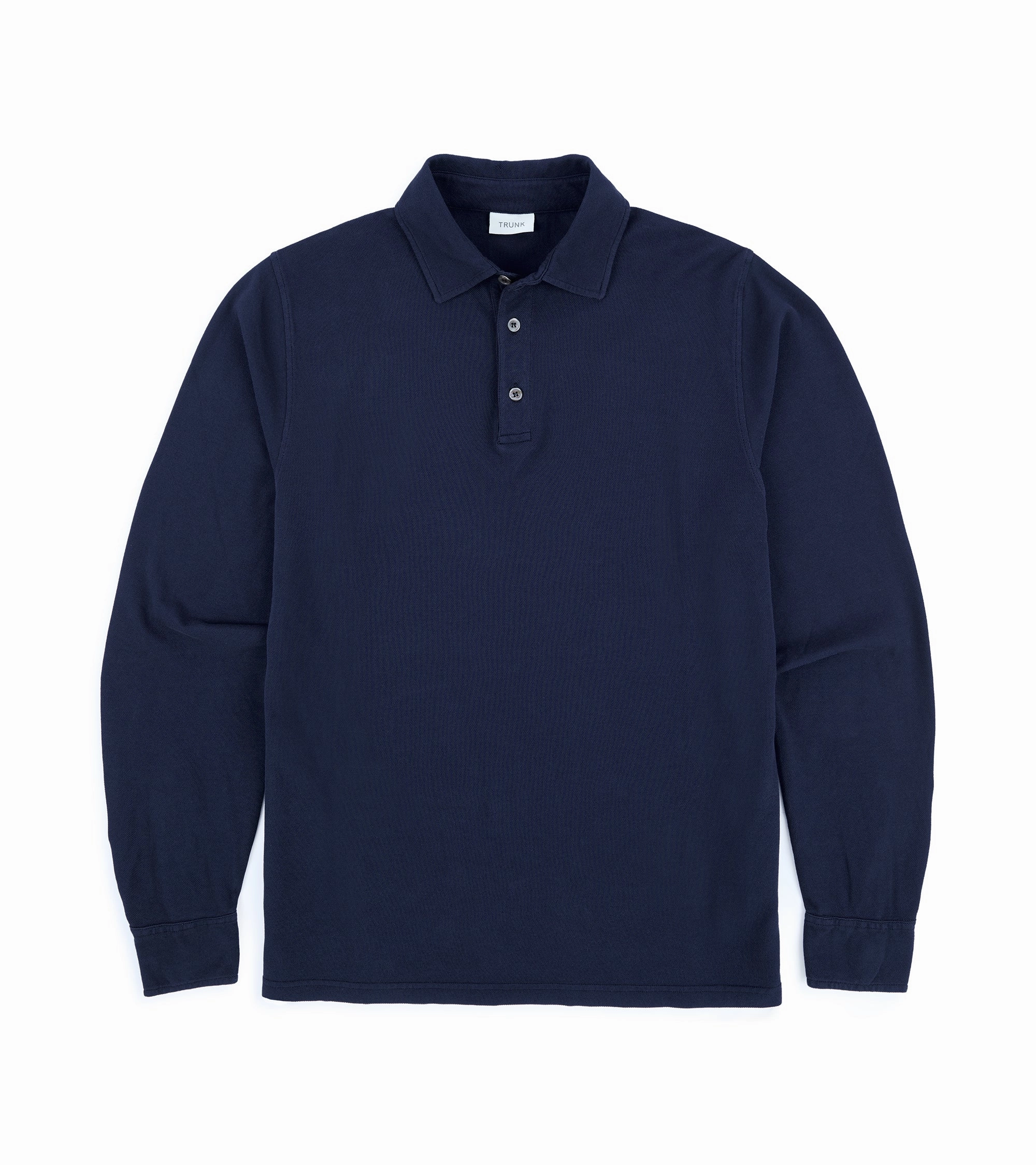 Trunk Moxon Long Sleeve Polo Shirt: Navy Tagless Collar Reinforced Shoulders