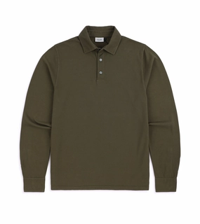 Trunk Moxon Long Sleeve Polo Shirt: Olive Moss Relaxed Fit Fitted Wear